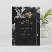 Zwart en goud Elegante Chic Bloemen Fotobruiloft Save The Date (Staand voorkant)