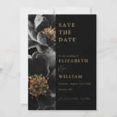 Zwart en goud elegante chique bloemenbruiloft save the date (Voorkant)