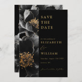 Zwart en goud elegante chique bloemenbruiloft save the date (Voorkant / Achterkant)