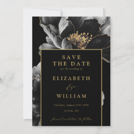 Zwart en goud elegante chique bloemenbruiloft save the date