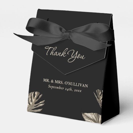 Zwart en Goud Elegante Eenvoudige Botanische Huwel Bedankdoosjes (Voorkant Zijde)