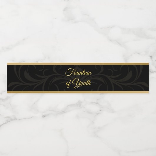 Zwart en Goud Elegante Fontein van Jeugdwater Waterfles Etiket (Enkel label)