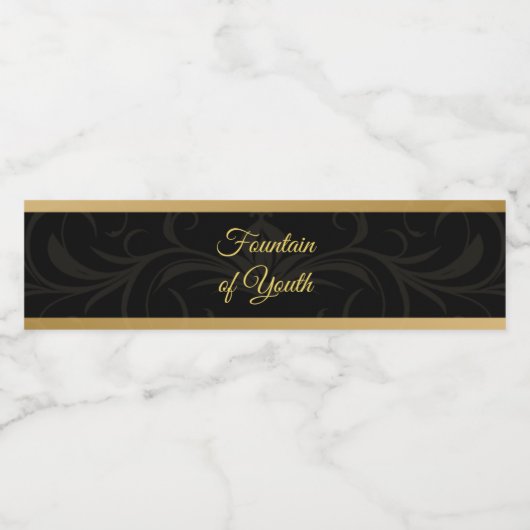 Zwart en Goud Elegante Fontein van Jeugdwater Waterfles Etiket (Enkel label)