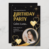 Zwart en Goud Elegante Gelukkige Verjaardagsuitnod Kaart (Voorkant / Achterkant)