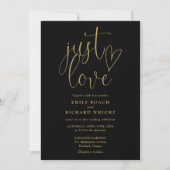 Zwart en goud elegante gewoon liefde script bruilo kaart (Voorkant)