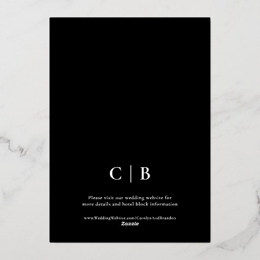 Zwart en Goud Elegante Huwelijksuitnodiging Folie Uitnodiging (Achterkant)