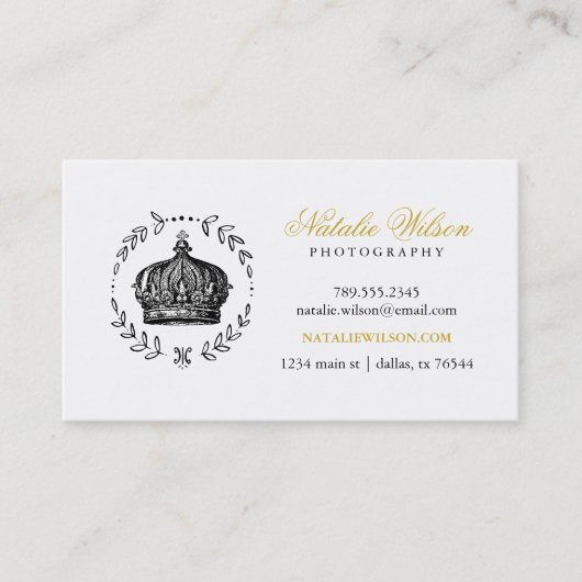 Zwart en Goud Elegante Kroon Visitekaartje (Voorkant)