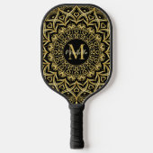 Zwart en goud Elegante Mandala Monogrammed Pickleball Paddle (Voorkant)