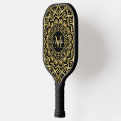 Zwart en goud Elegante Mandala Monogrammed Pickleball Paddle (Links)