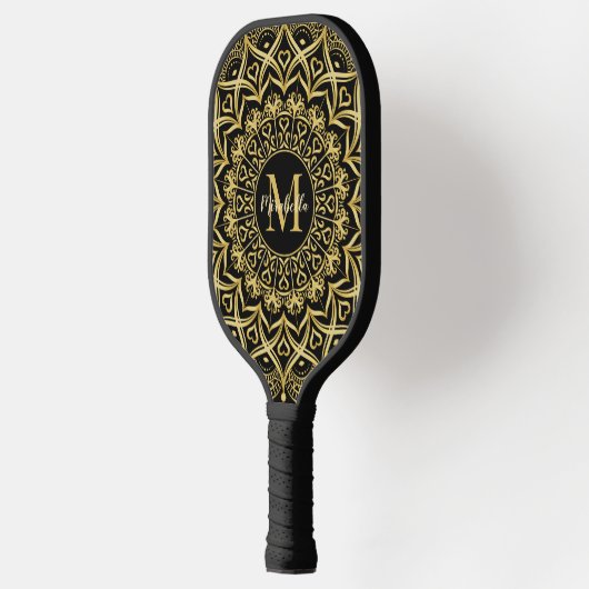 Zwart en goud Elegante Mandala Monogrammed Pickleball Paddle (Links)