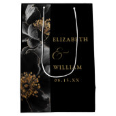 Zwart en goud Elegante moderne bloemen Chic bruilo Medium Cadeauzakje (Achterkant)