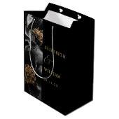 Zwart en goud Elegante moderne bloemen Chic bruilo Medium Cadeauzakje (Achterkant Gekanteld)