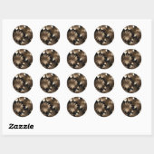 Zwart en Goud Elegante Moderne Bloemen Ronde Sticker (Vel)