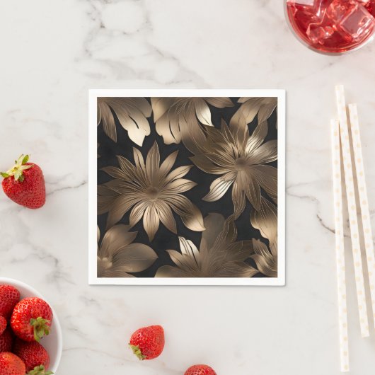 Zwart en Goud Elegante Moderne Bloemen Servet (Insitu)