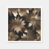 Zwart en Goud Elegante Moderne Bloemen Servet (Voorkant)