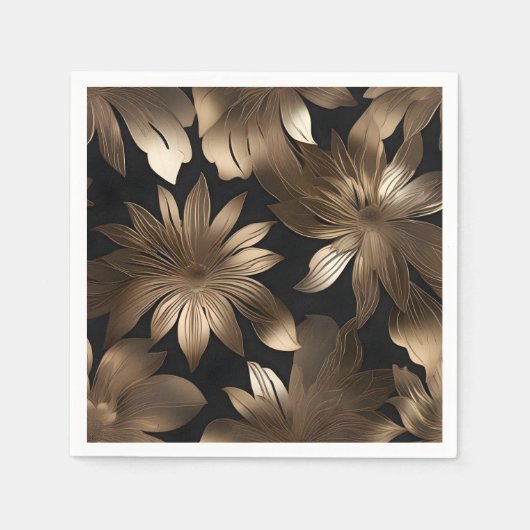 Zwart en Goud Elegante Moderne Bloemen Servet (Voorkant)