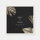 Zwart en Goud Elegante Moderne Botanische Bruiloft Servet (Voorkant)