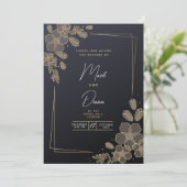 Zwart en goud Elegante Moderne Bruiloft Kaart (Staand voorkant)