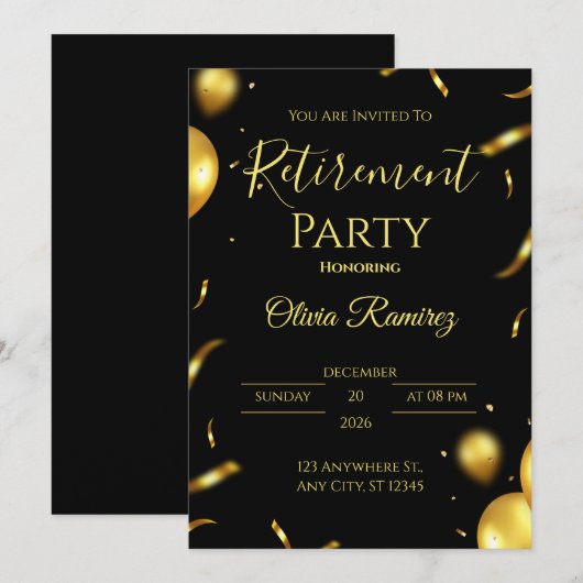 Zwart en goud elegante pensionering kaart (Voorkant / Achterkant)