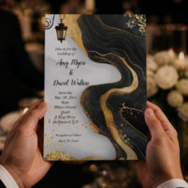 Zwart en Goud Elegante Trouw Uitnodiging