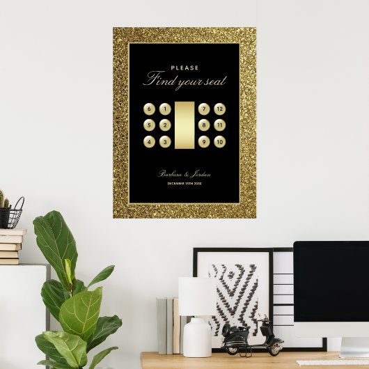 Zwart en Goud Elegante Trouwstoel Grafiek Poster (Thuiskantoor)
