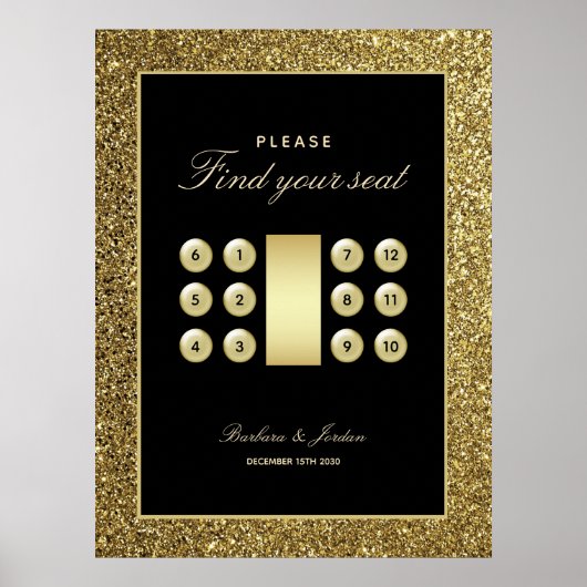 Zwart en Goud Elegante Trouwstoel Grafiek Poster (Voorkant)