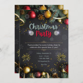 Zwart en Goud Elegante Uitnodiging van het Kerstmi (Voorkant / Achterkant)