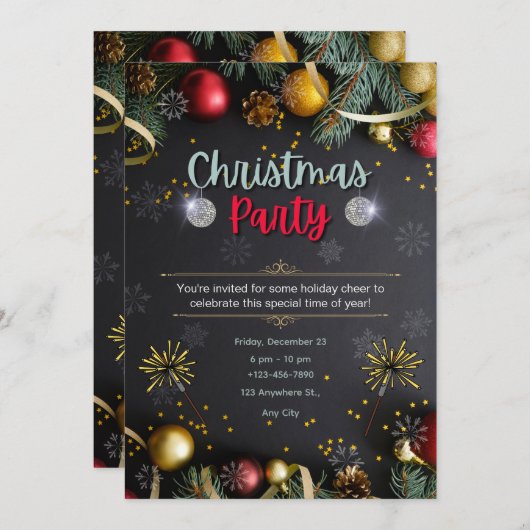 Zwart en Goud Elegante Uitnodiging van het Kerstmi (Voorkant / Achterkant)