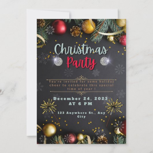 Zwart en Goud Elegante Uitnodiging van het Kerstmi (Voorkant)