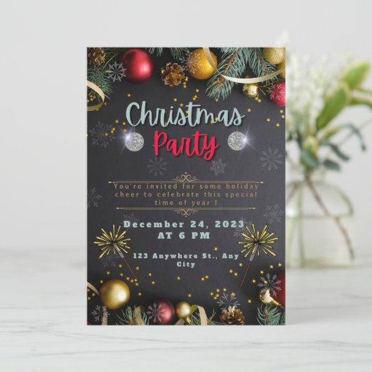 Zwart en Goud Elegante Uitnodiging van het Kerstmi (Staand voorkant)