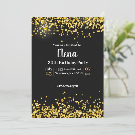 Zwart en Goud Elegante Uitnodiging van het Verjaar (Staand voorkant)
