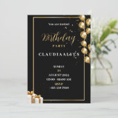 Zwart en Goud Elegante Uitnodiging van het Verjaar (Staand voorkant)