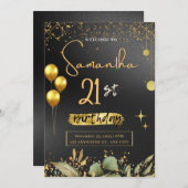 Zwart en Goud Elegante Uitnodiging van het Verjaar (Voorkant / Achterkant)