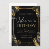 Zwart en Goud Elegante Verjaardag Uitnodiging (Voorkant / Achterkant)