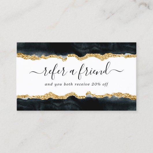 Zwart en Goud Elegante Waterverf Aanbevelingskaartje (Voorkant)