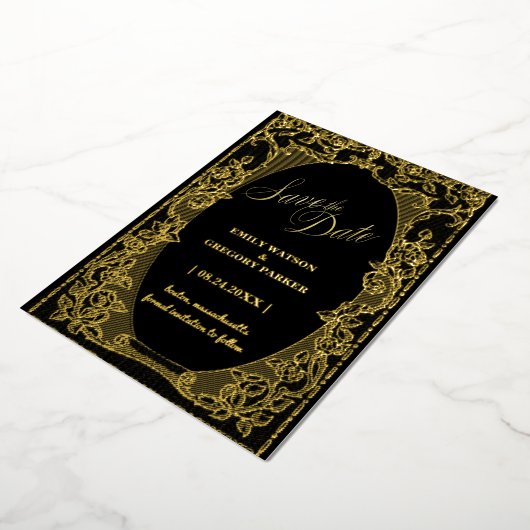 Zwart en Goud Elegantie, Kunst Lijst Folie Uitnodiging (Gedraaid)