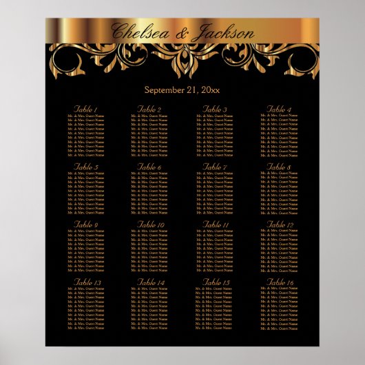 Zwart en Goud Element Design - 16 zitplaatsen kaar Poster (Voorkant)
