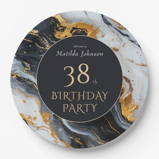 Zwart en goud elke verjaardag papieren bordje (Voorkant)