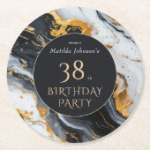 Zwart en goud elke verjaardag ronde kartonnen onderzetter (Voorkant)