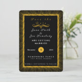 Zwart en goud en monogram save the date (Staand voorkant)