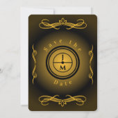 Zwart en goud en monogram save the date (Achterkant)