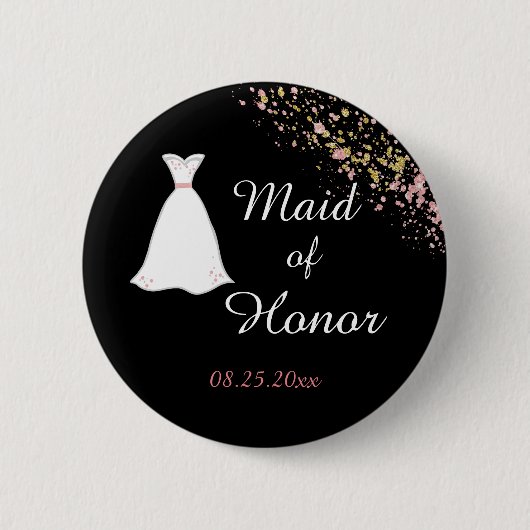 Zwart en Goud  Ere-juffrouw Ronde Button 5,7 Cm (Voorkant)