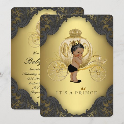 Zwart en Goud Etnisch Prince Baby shower Kaart (Voorkant / Achterkant)