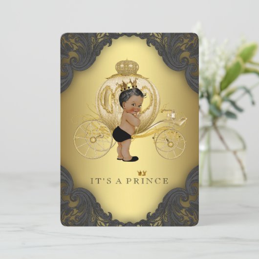 Zwart en Goud Etnisch Prince Baby shower Kaart (Staand voorkant)
