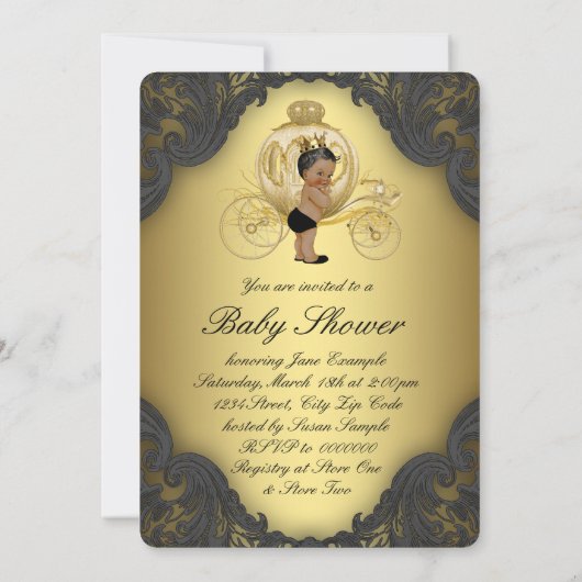 Zwart en Goud Etnisch Prince Baby shower Kaart (Achterkant)