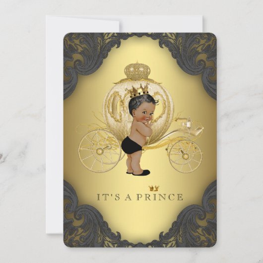 Zwart en Goud Etnisch Prince Baby shower Kaart (Voorkant)