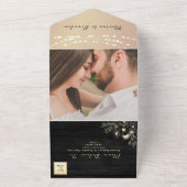 Zwart en goud Fairy Lights bruiloft All In One Uitnodiging (Buitenkant)