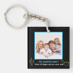 Zwart en Goud Familienaam Foto Sleutelhanger