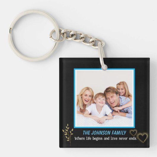 Zwart en Goud Familienaam Foto Sleutelhanger (Voorkant)