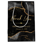 Zwart en Goud Faux Glitter Agaat Huwelijk Medium Cadeauzakje (Voorkant)